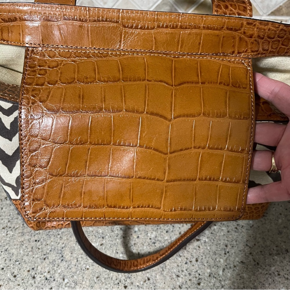 Michael Kors Zebra Print Canvas and Croc Trim Leather Tote Shoulder Handbag - Picture 12 of 16